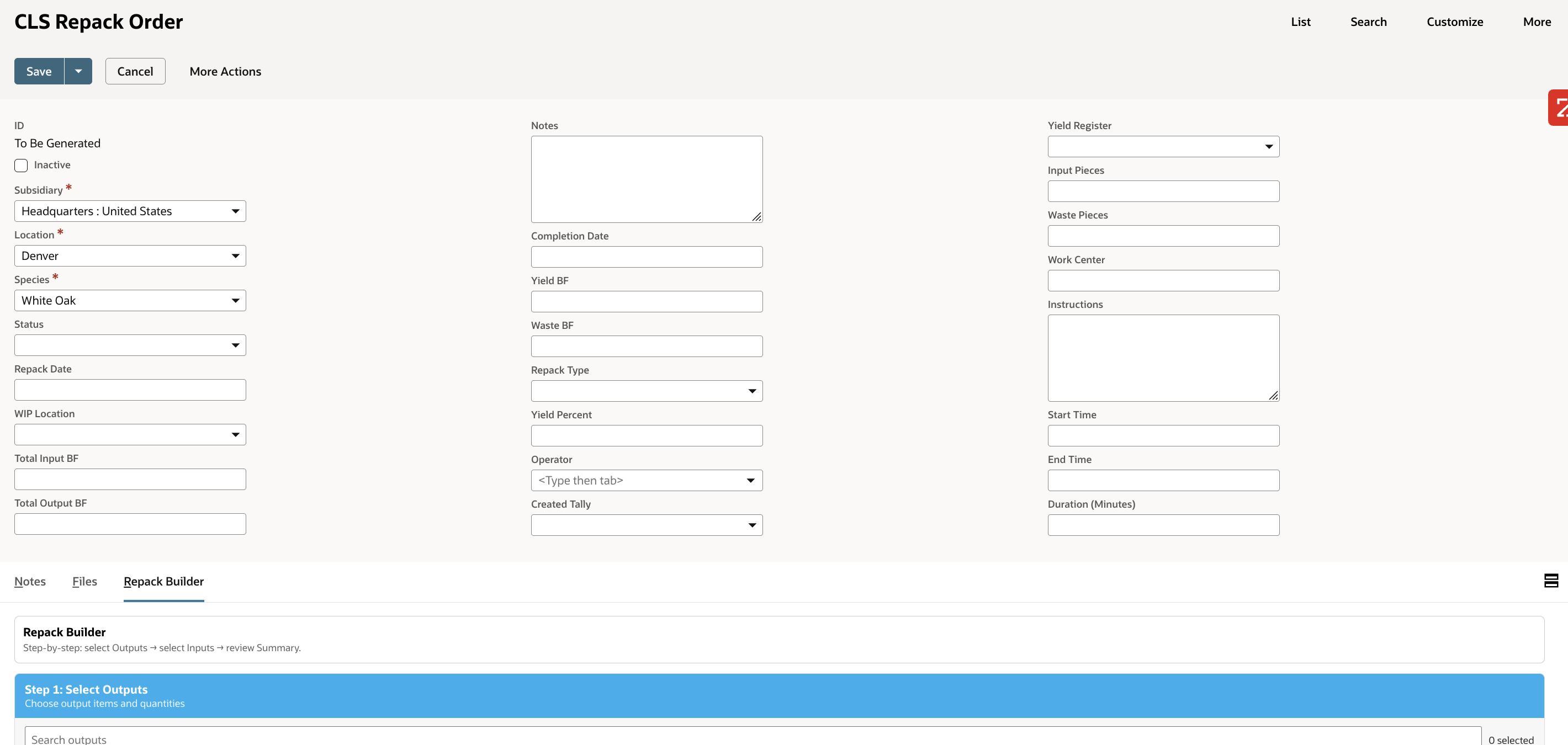 CLS Repack Order form