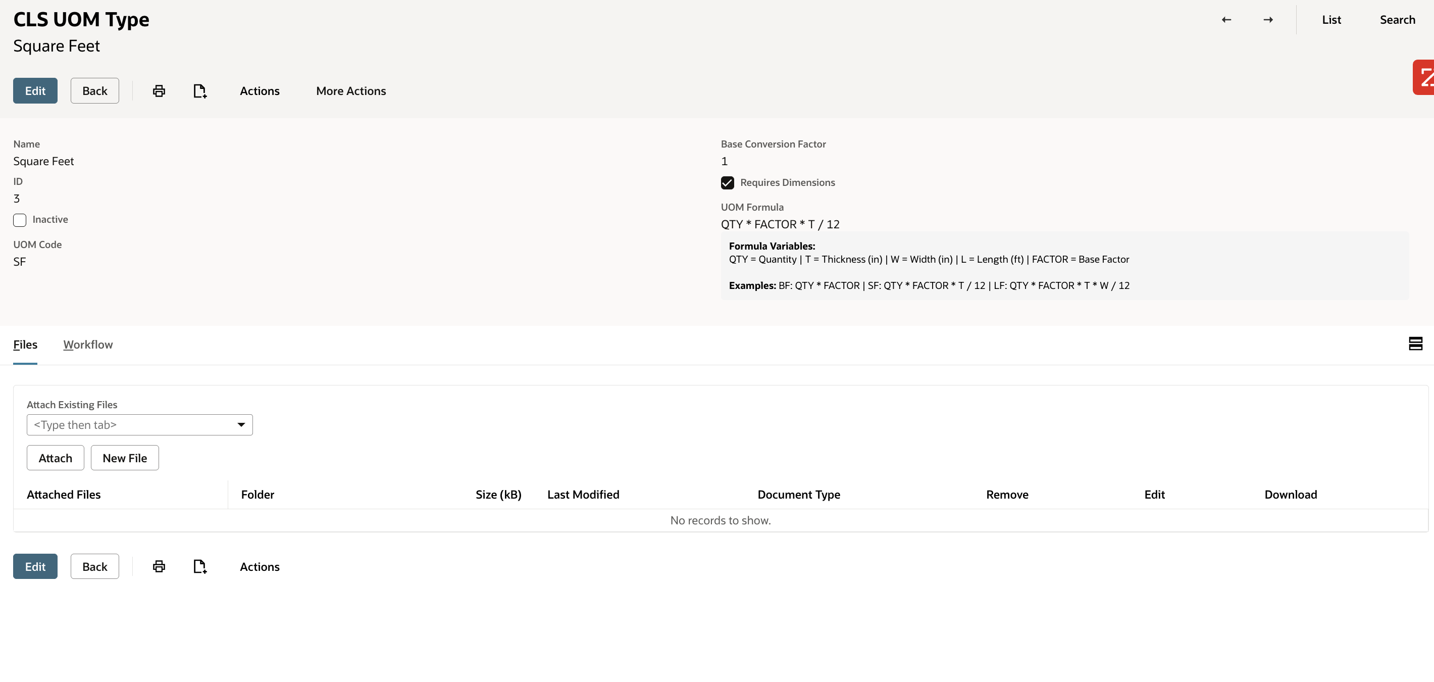 Square Feet UOM Type