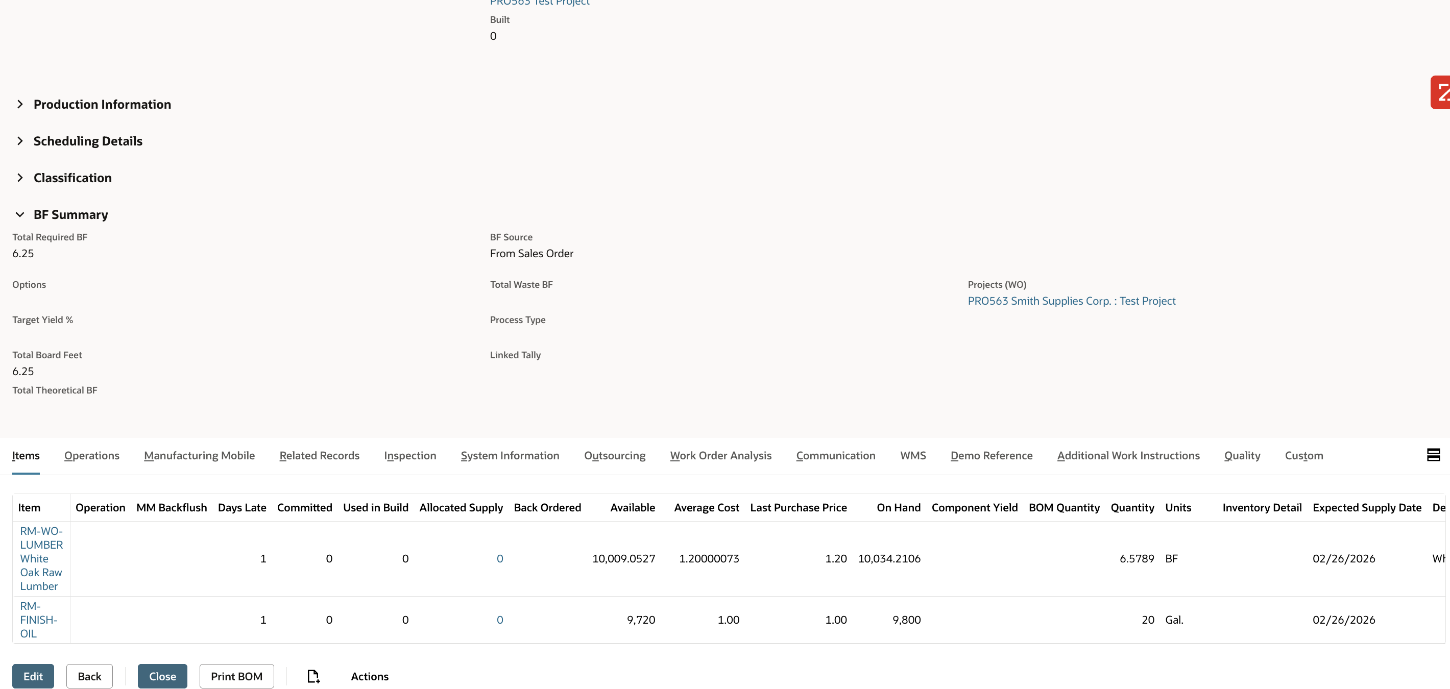 Auto-calculated BF on components
